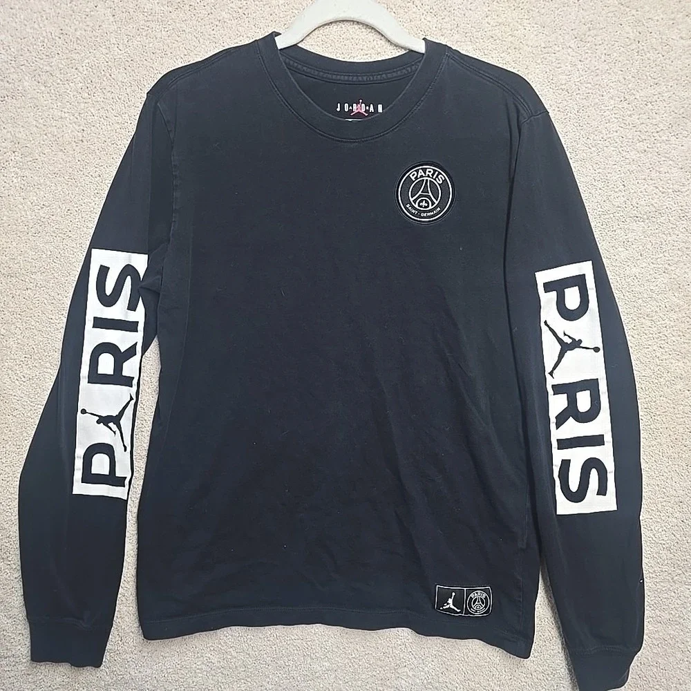 Jordan Mens Medium Black Paris‎ Saint Germain Soccer long sleeve t-shirt EUC